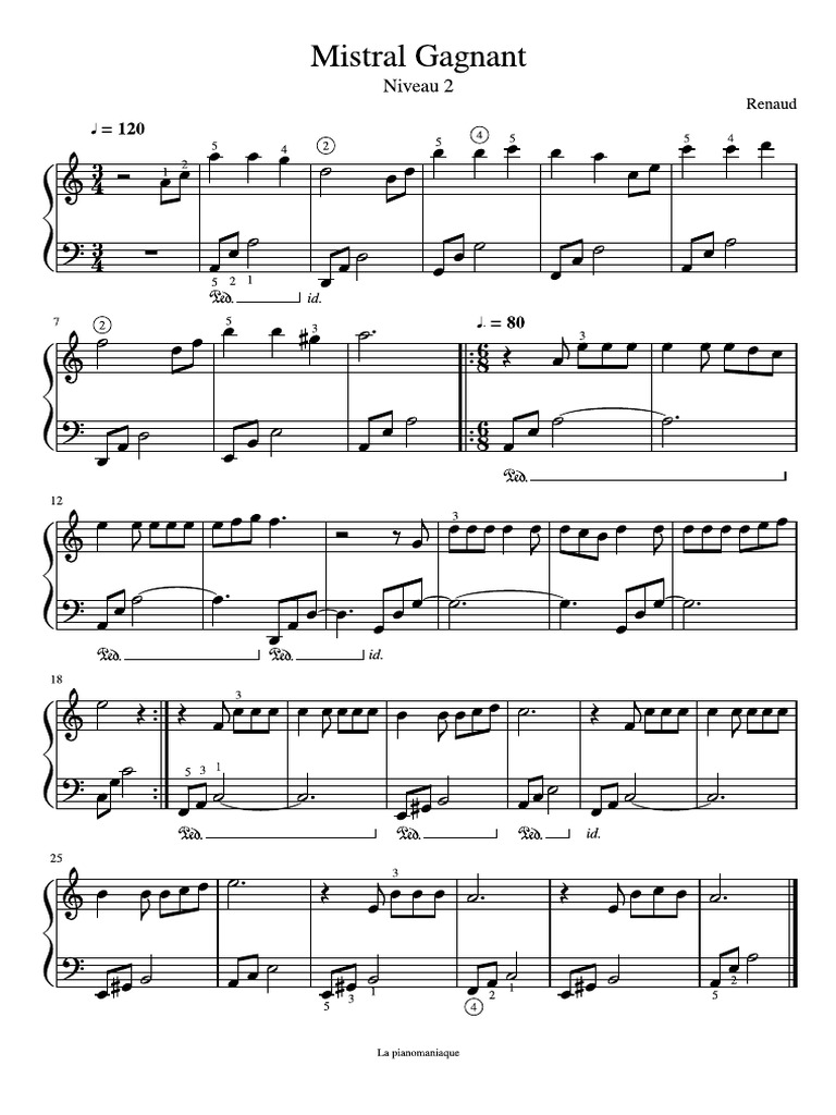 Gratuite A Imprimer Partition Piano Mistral Gagnant Facile Pdf