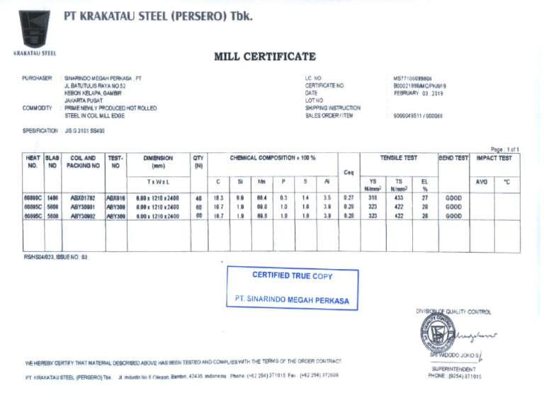Mill Certificate | PDF