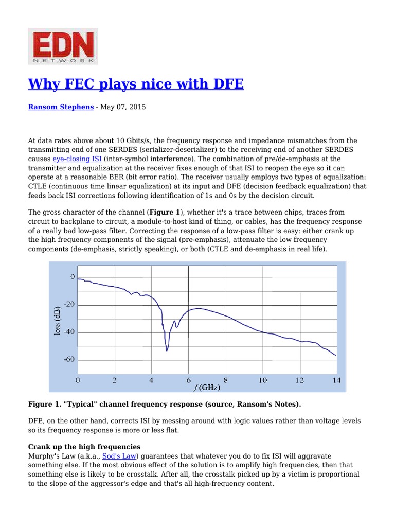 Why FEC Plays Nice With DFE | PDF | Equalization (Audio) | Error ...