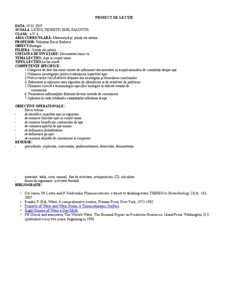 Proiect de Lectie Apa | PDF