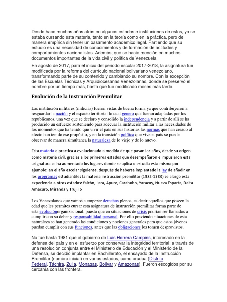 Evolución de la Instrucción Premilitar en Venezuela | PDF | Venezuela ...