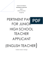 Pertinent Papers For Junior High School Teacher Applicant (English Teacher
