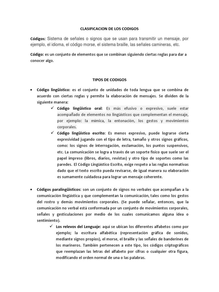 Tipos de Códigos en Comunicación | PDF | Comunicación | Escritura