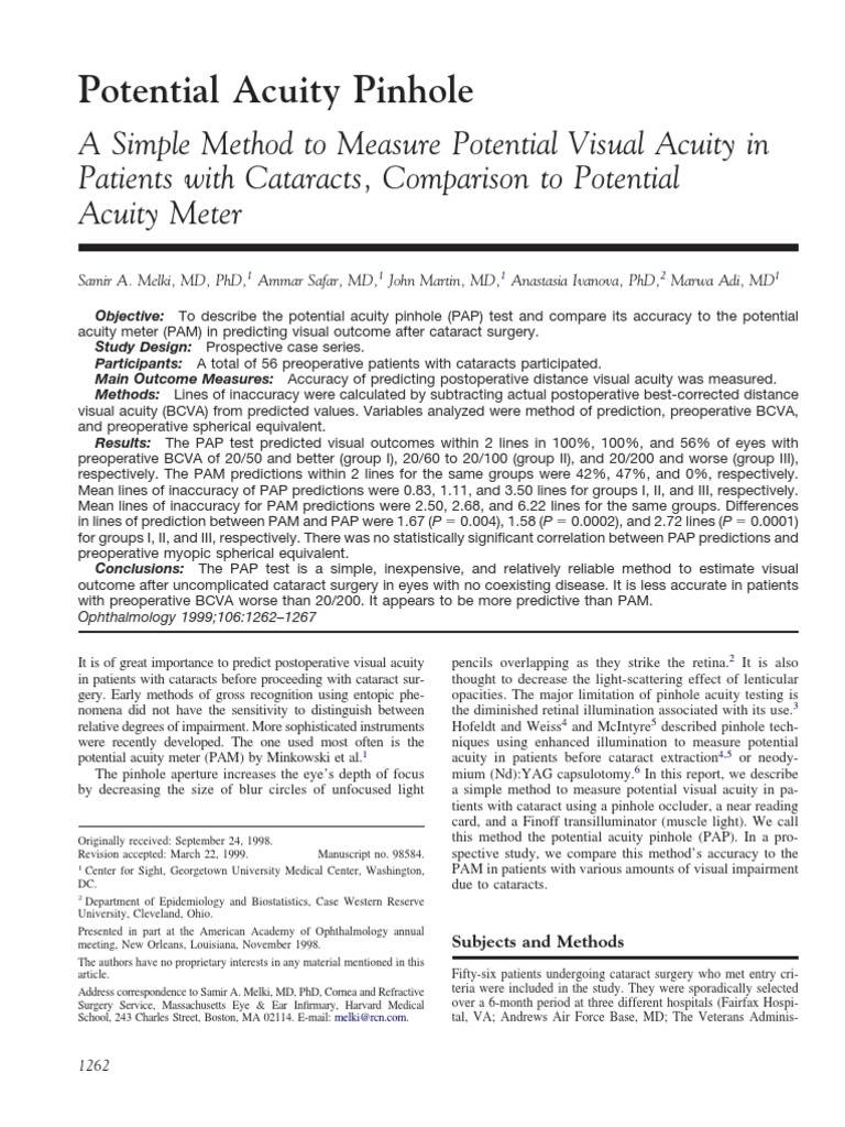 Comparing PAP and PAM for Visual Acuity | PDF | Visual Acuity | Cataract