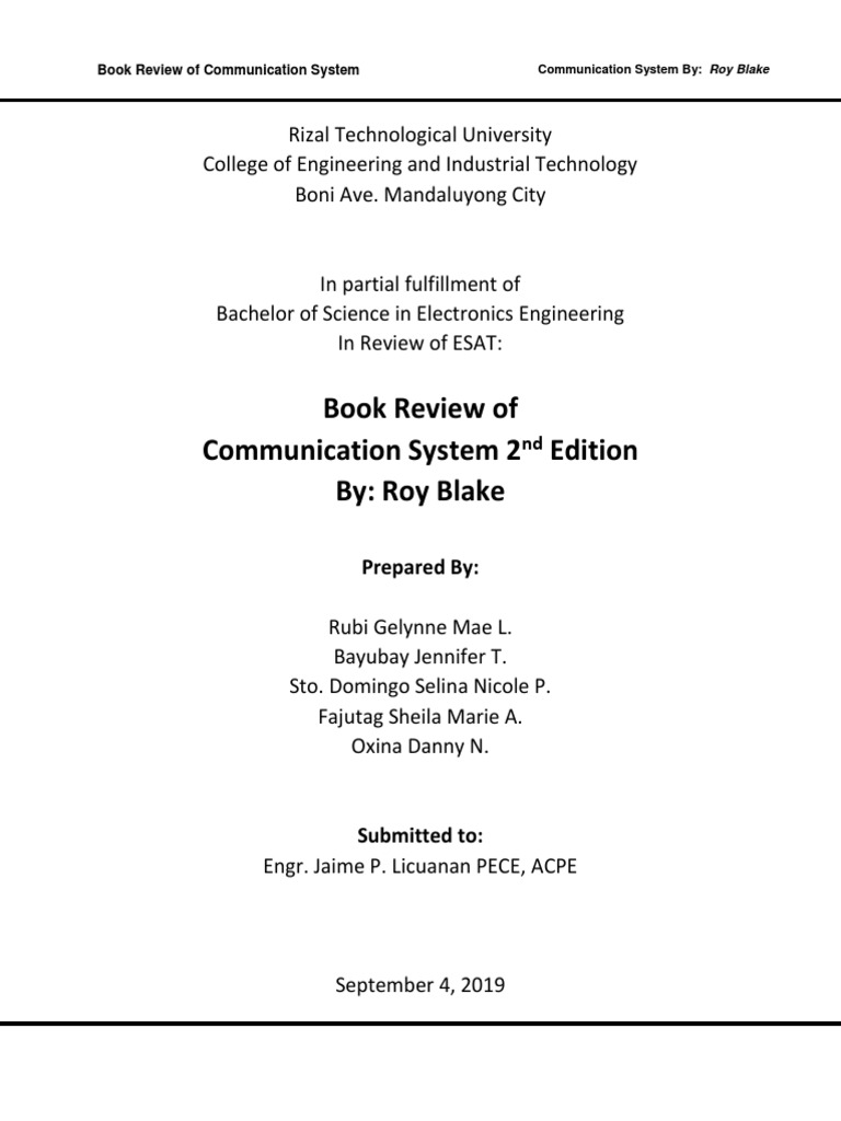 Book Review of Communication System by Roy Blake PDF Frequency