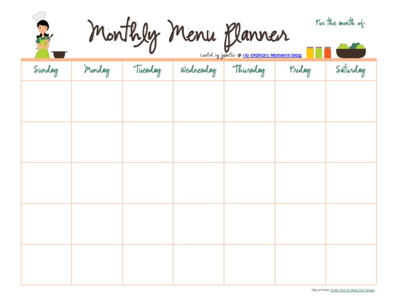 Monthly Menu Planner Template | PDF