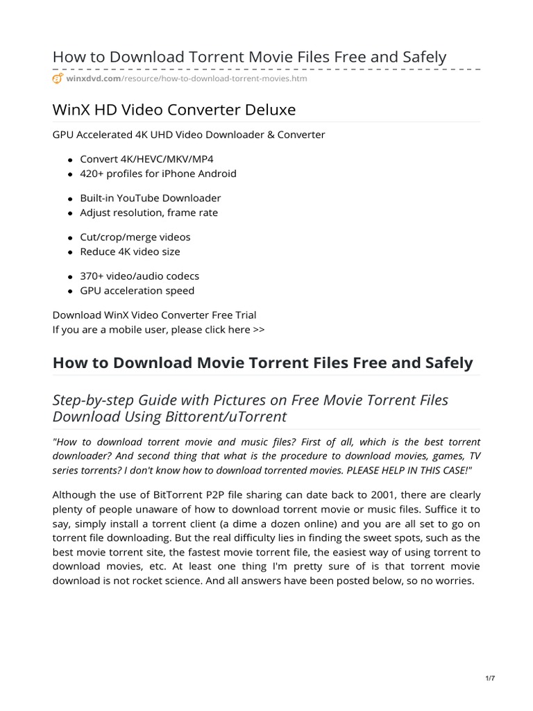 How To Download Torrent Movie Files Free And Safely | PDF.