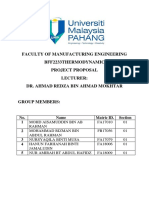 Faculty of Manufacturing Engineering Bff2233Thermodynamic Project Proposal Lecturer: Dr. Ahmad Redza Bin Ahmad Mokhtar