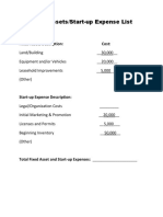 Fixed Assets and Start-up Expense Listing for New Business