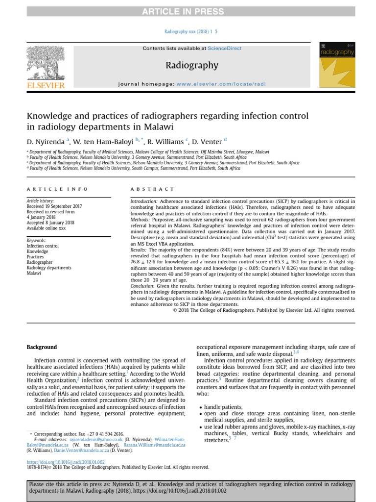 Knowledge and Practices of Radiographers Regarding Infection Control in ...