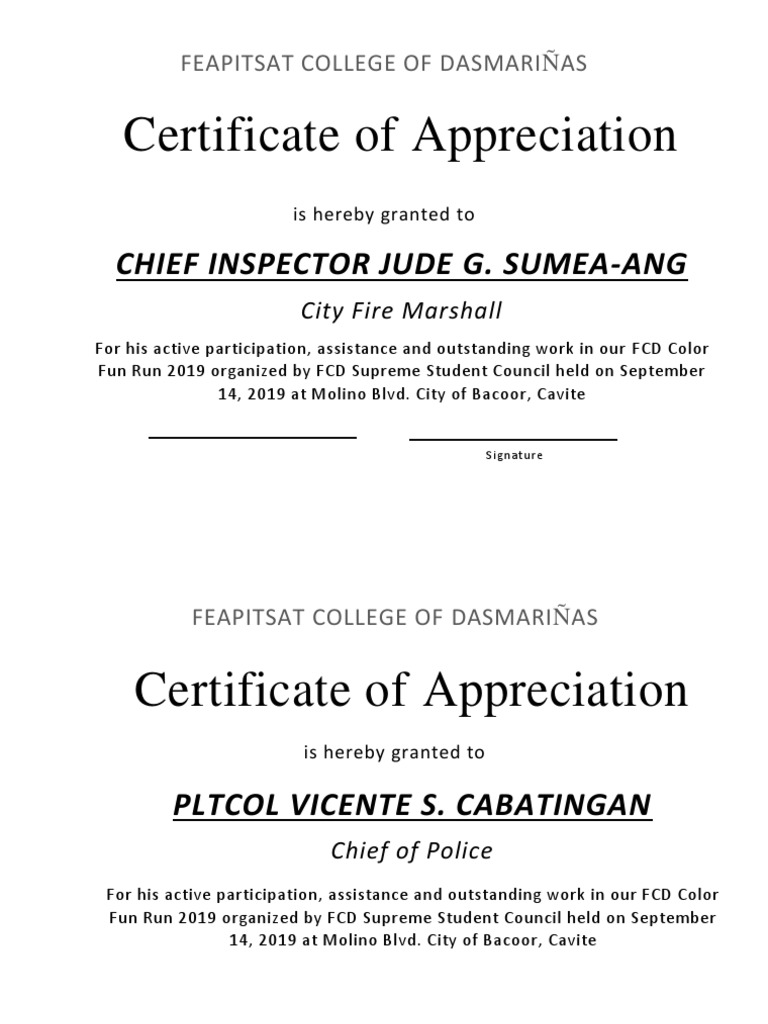 Certificate of Appreciation | PDF
