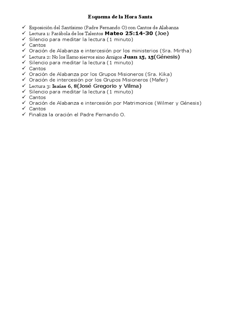 Esquema de La Hora Santa | PDF | Oración | Religión y creencia