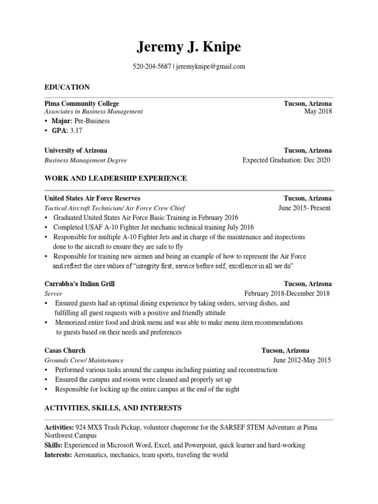 Eller Resume PDF United States Air Force Military Aviation