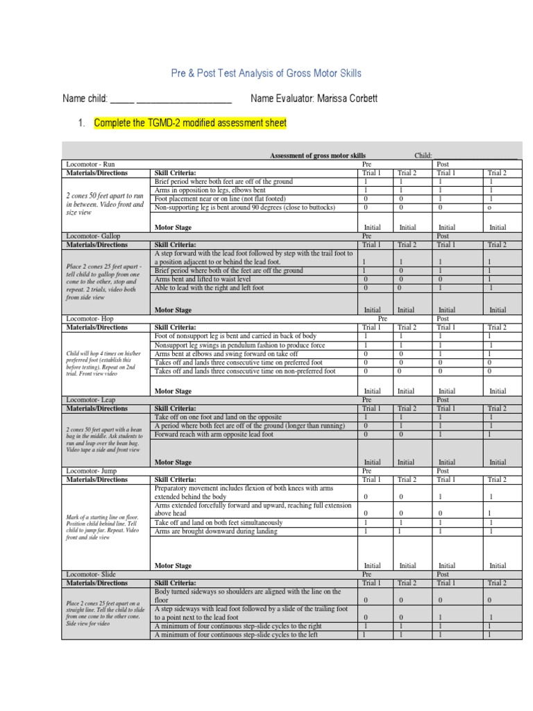 TGMD-3 Gross Motor Skills Assessment | PDF | Anatomical Terms Of Motion ...