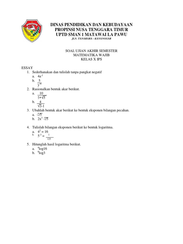 Soal Uas Matematika