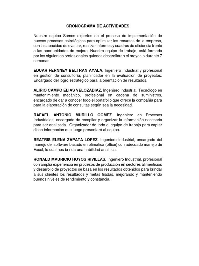 Cronograma de Actividades del Proyecto | PDF | Ingeniería Industrial ...