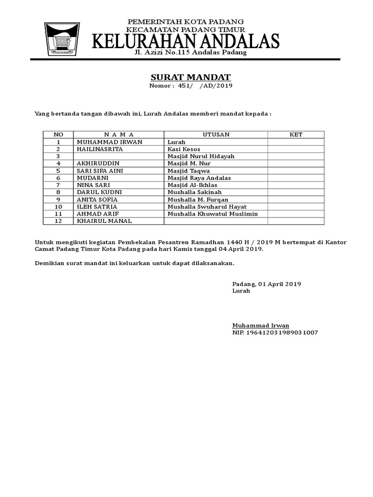 Contoh Surat Mandat Doc
