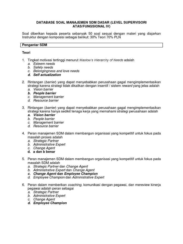 Database Soal Manajemen Sdm Dasar