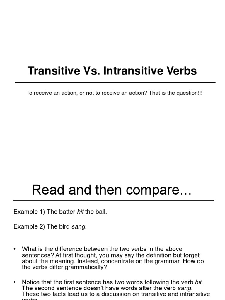 Transitive and Intransitive Verb | PDF | Object (Grammar) | Verb