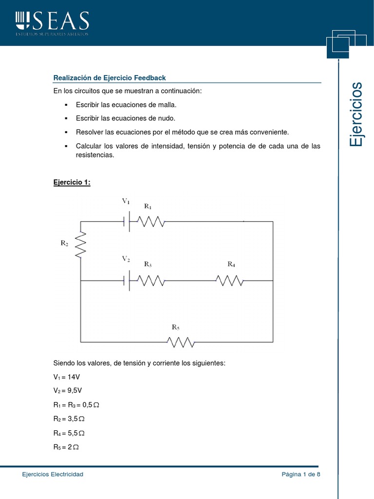 Ejercicios de Electricidad y Feedback | PDF | Resistencia Eléctrica y ...