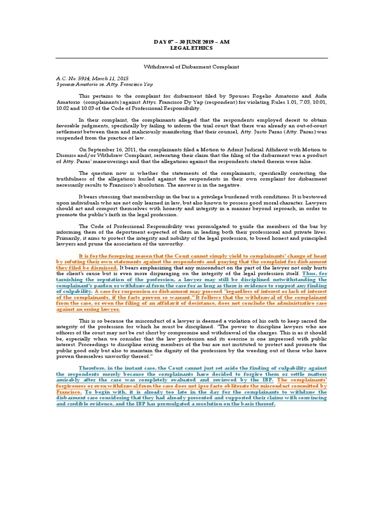 30 June AM Legal Ethics | PDF | Lawyer | Disbarment