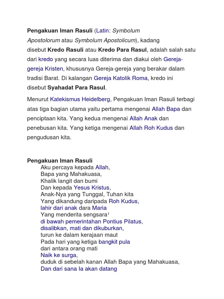 Pengakuan Iman Rasuli Versi Katolik
