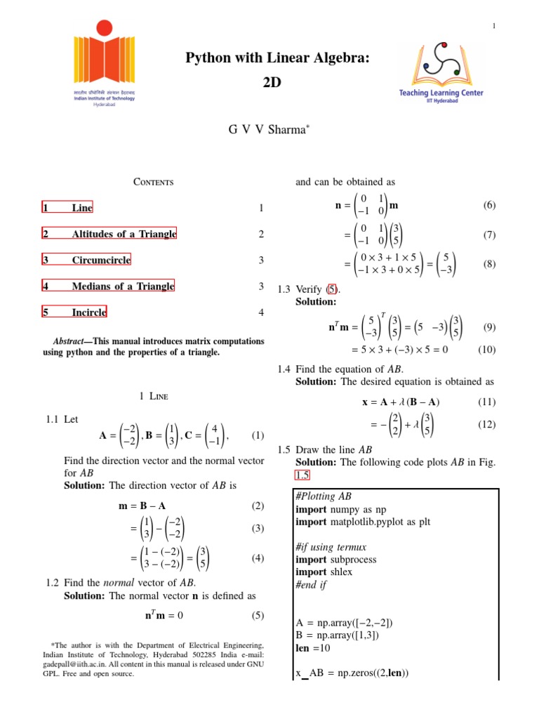 Python With Linear Algebra: 2D: Gvvsharma | PDF | Triangle | Vector Space