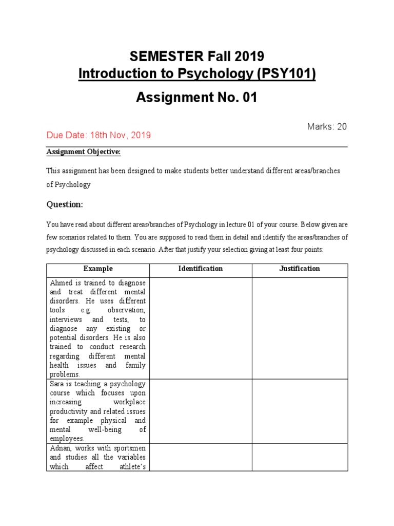 Fall 2019 - PSY101 - 1 PDF | PDF | Psychology | Applied Psychology