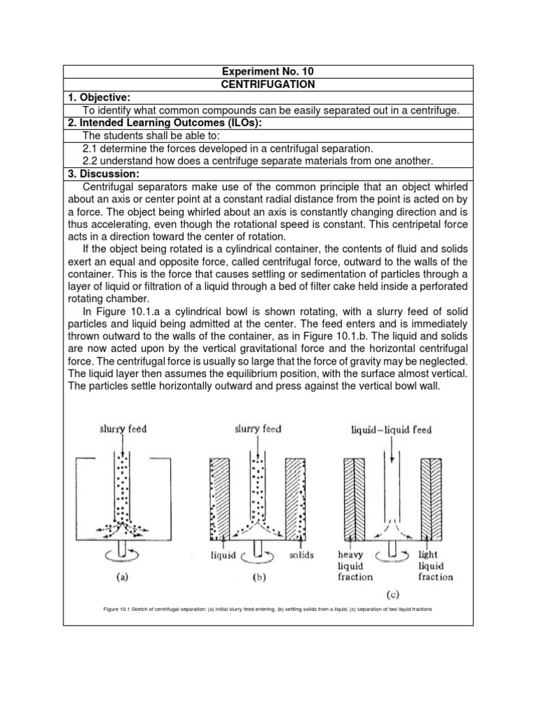Experiment On Centrifugation Unit Ops 1 | PDF | Centrifuge | Force