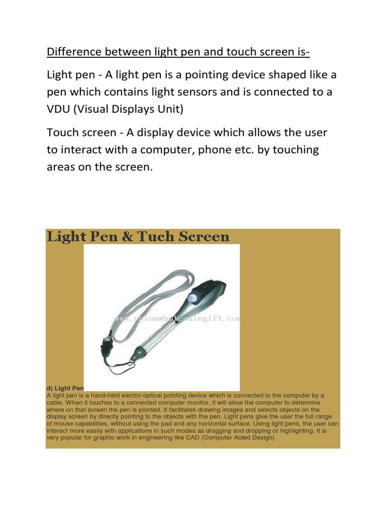 Difference Between Light Pen and Touch Screen Is PDF Blu Ray