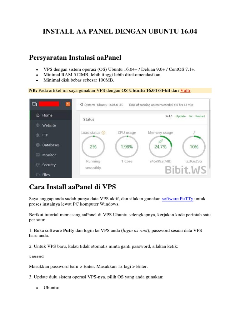 Instalasi aaPanel di Ubuntu 16.04 | PDF