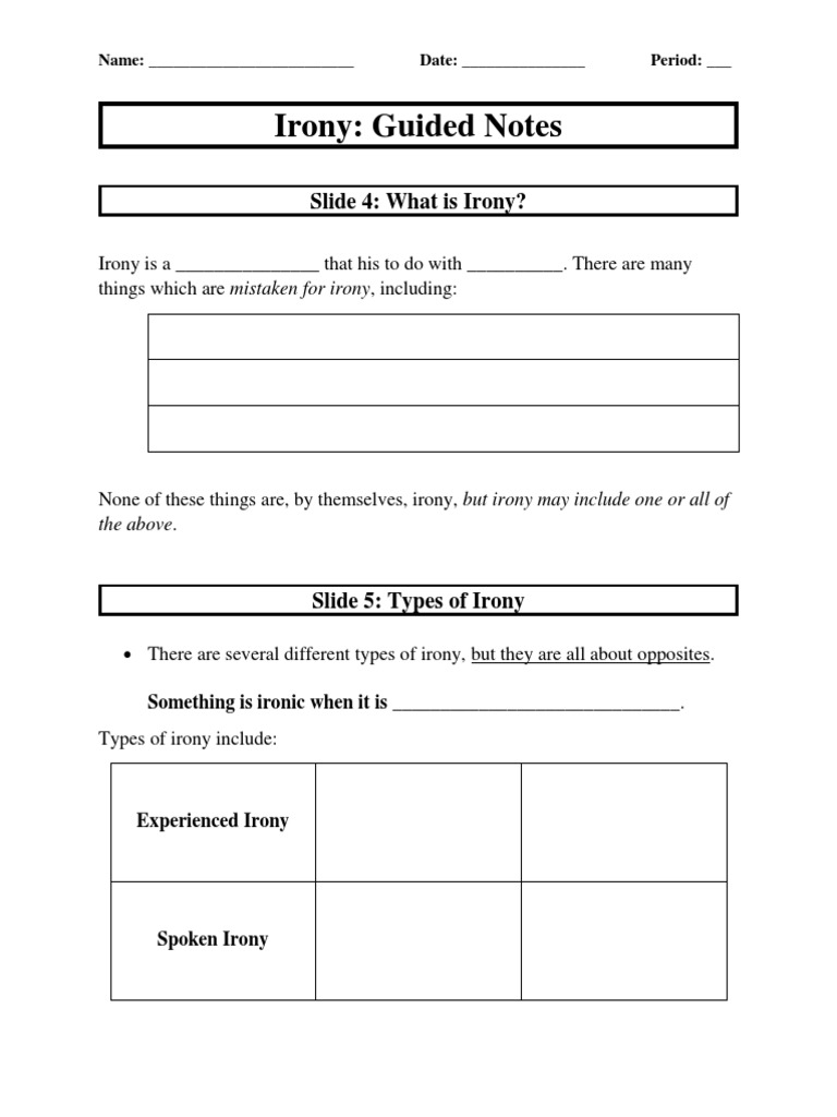 Irony Guided Notes Slide 4 What Is Irony? PDF Irony