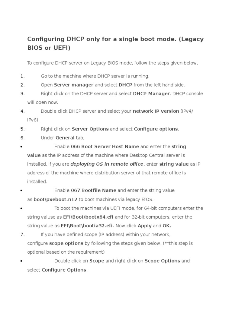 Configuring DHCP Only For A Single Boot Mode. (Legacy Bios or Uefi ...