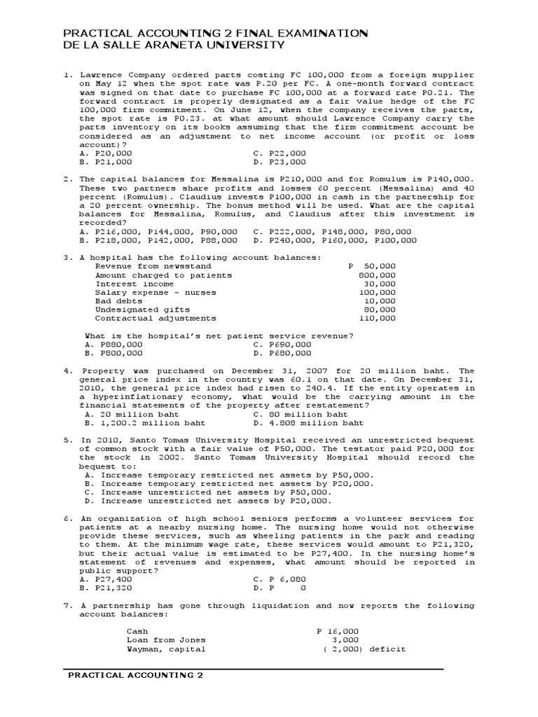 Practical Accounting 2 Exam Questions | PDF | Cost Of Goods Sold ...