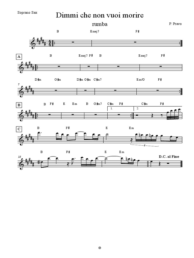 Dimmi Che Non Vuoi Morire (JENNY) Soprano Sax