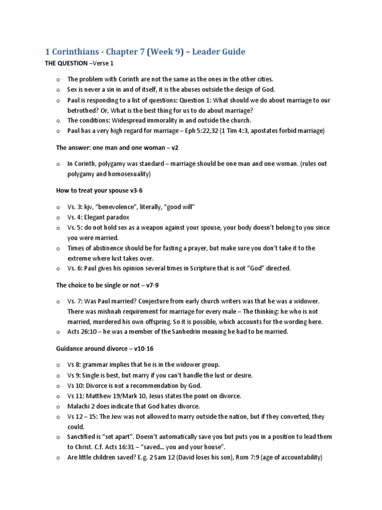 1 Corinthians 7: Marriage Insights Guide | PDF | Marriage | First ...