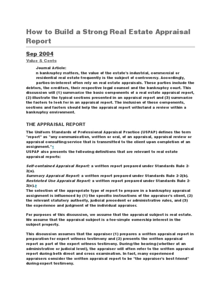 How To Build A Strong Real Estate Appraisal Report PDF Real Estate