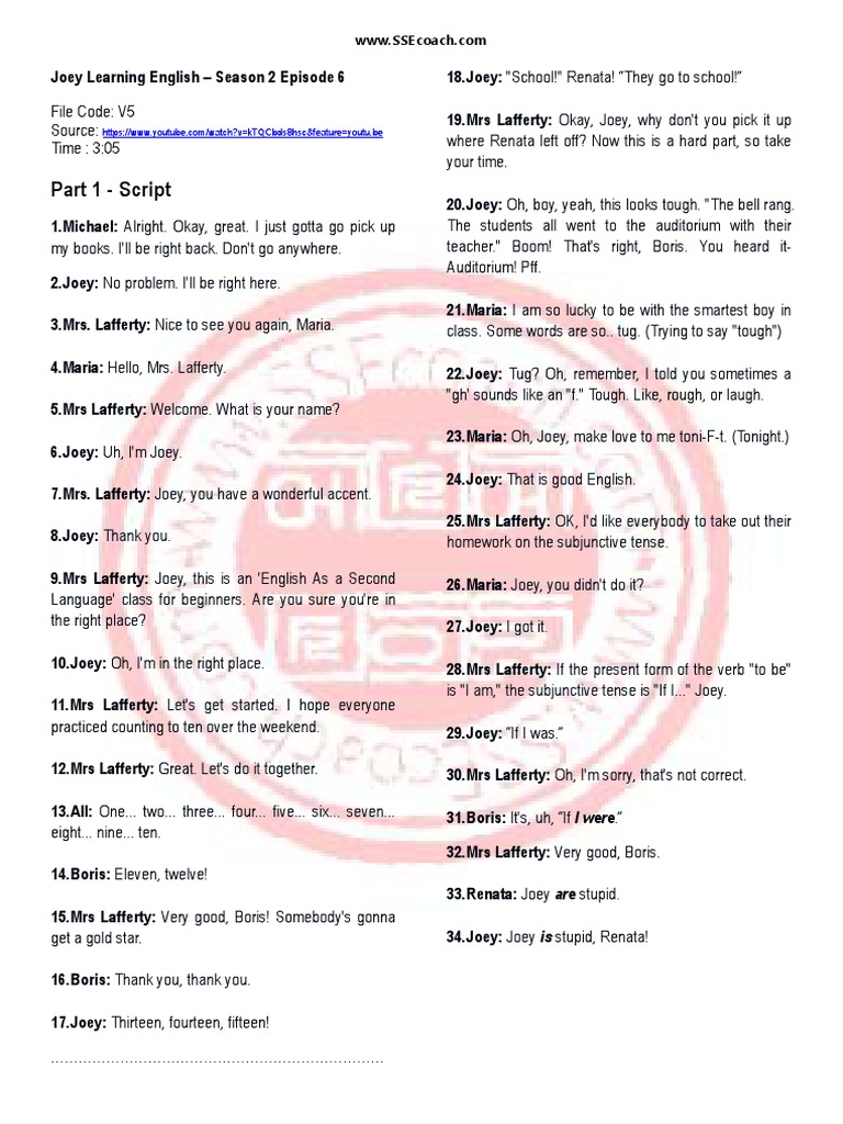 V5 Busyteacher Joey Learning English Pdf Question Reading