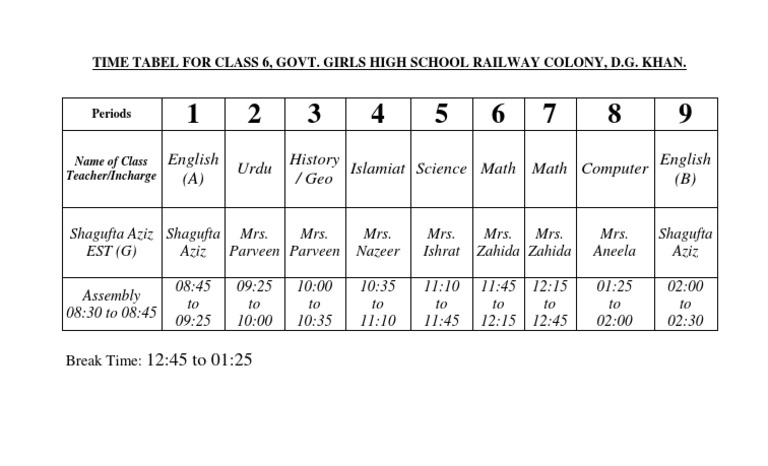 Time Table | PDF | Language Arts & Discipline