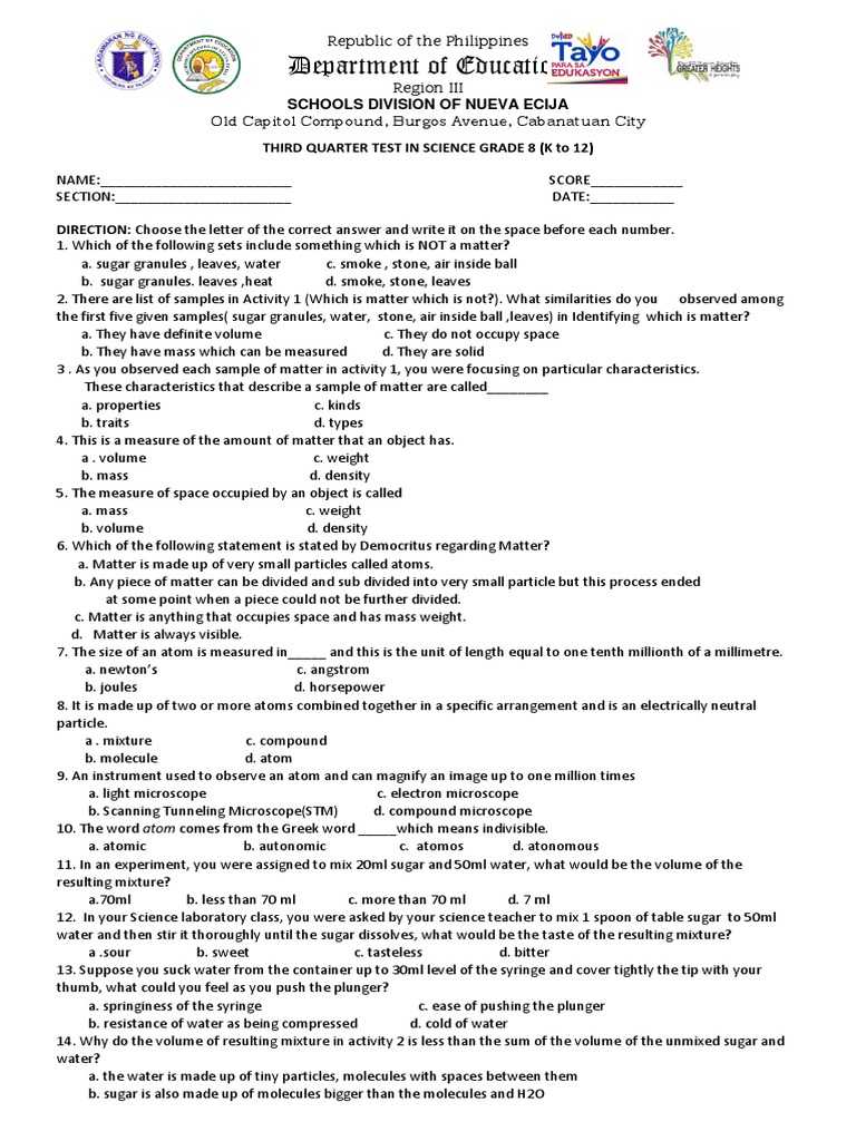 Eloi Grade 8 Science (K To 12) | PDF | Atomic Nucleus | Atoms