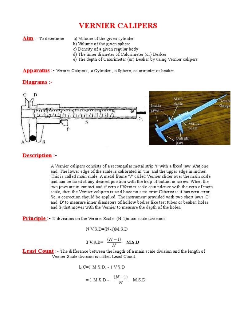 Exp 1 Vernier Callipers PDF PDF Volume Physics
