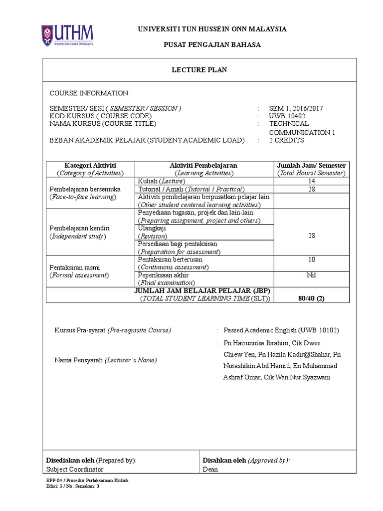RPP Technical Communication (UWB10402) 2016 | PDF | Technical ...