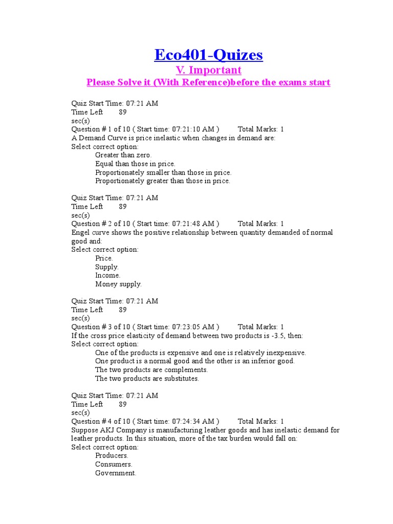 Eco401 Pdf Demand Price Elasticity Of Demand
