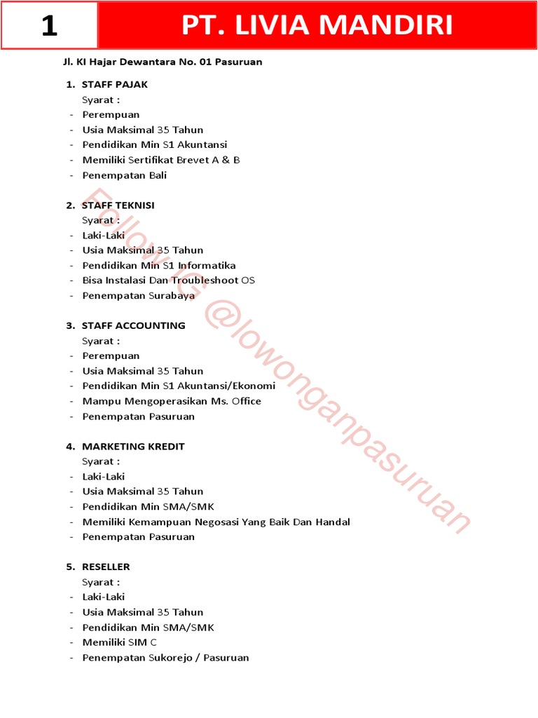 Daftar Lowongan Kerja Job Fair Kota Pasuruan 2019 Watermarked
