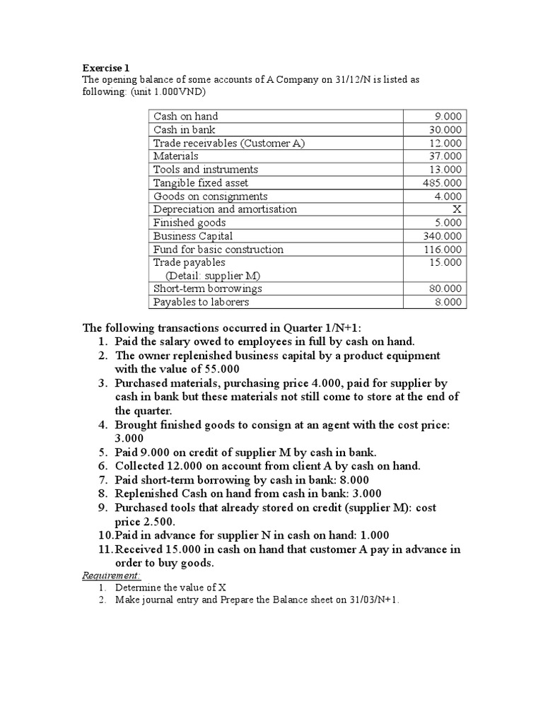 Journal Entry for Opening Balance | PDF | Debits And Credits | Debt
