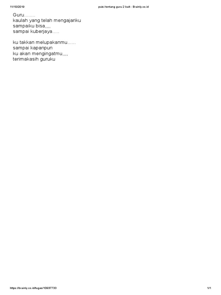 Puisi Tentang Guru 2 Bait Brainly Co Id