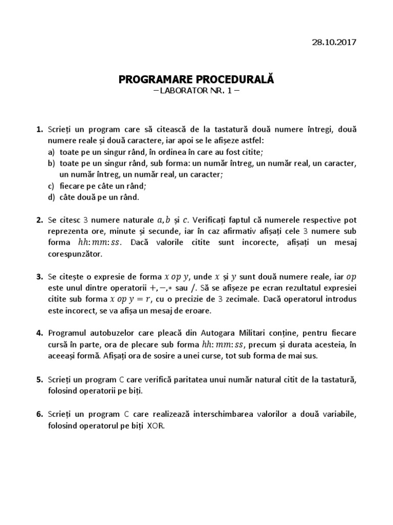 Laboratoare Fundamentele Programarii | PDF