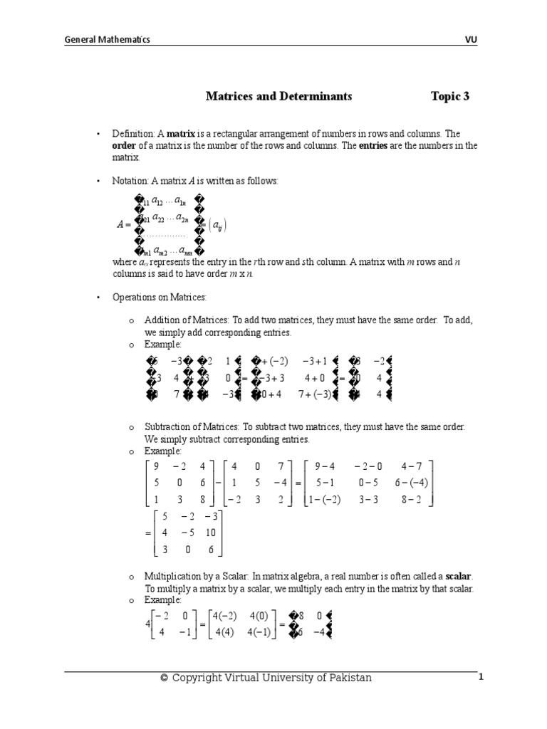 Matrices and Determinants Topic 3: Aa A Aa A A A Aa A | PDF | Matrix ...