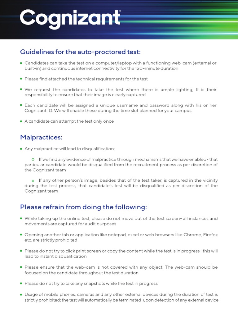 Cognizant Assessment Test Guidelines | PDF | Cyberspace | Computing