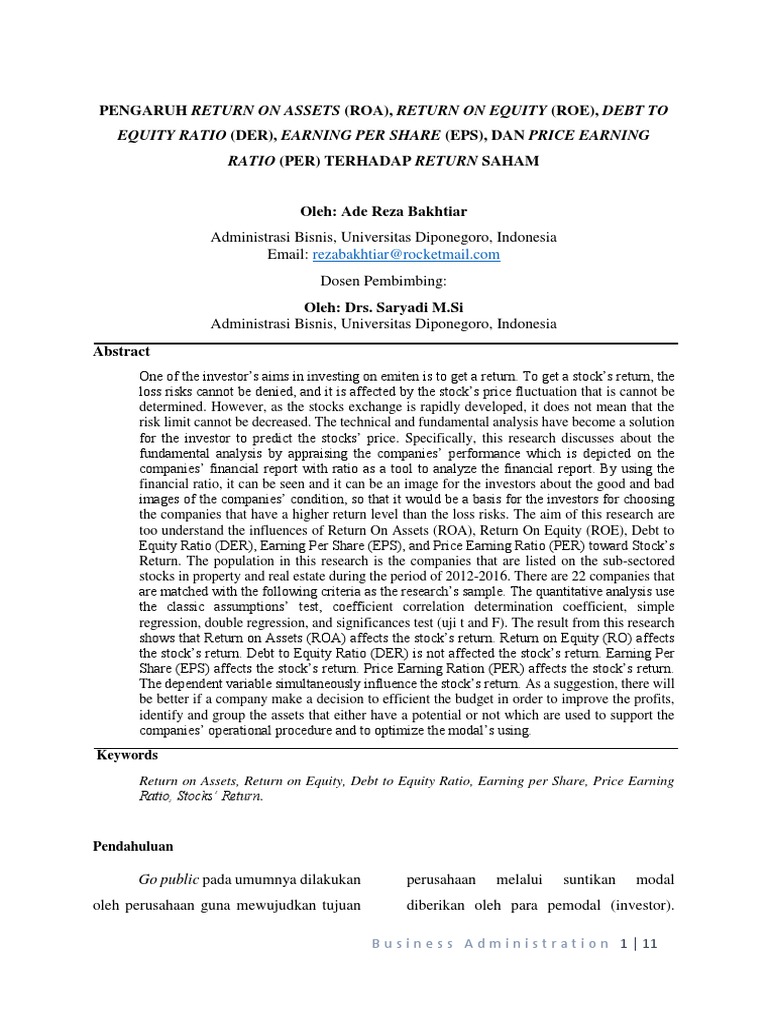 Impact of Financial Ratios on Stock Returns | PDF | Return On Equity ...